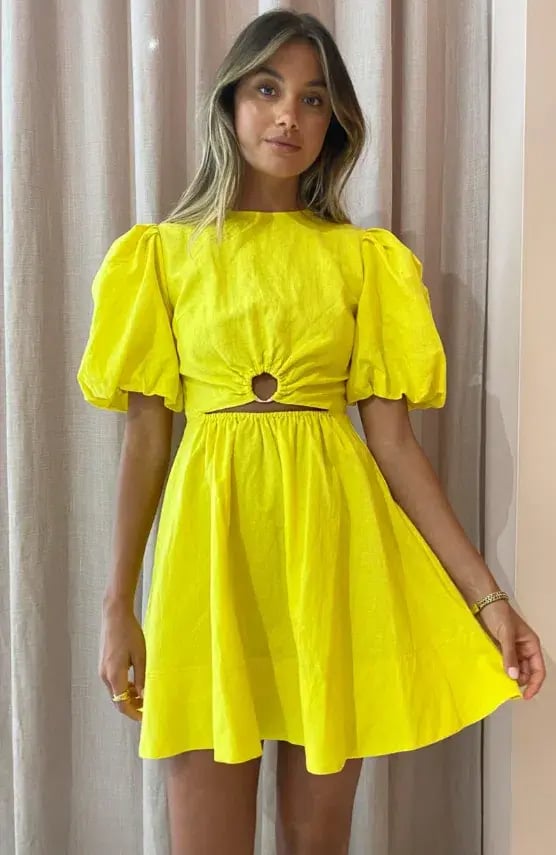 By Nicola Dahlia Ring Detail Mini Dress Yellow Size 10 photo 2