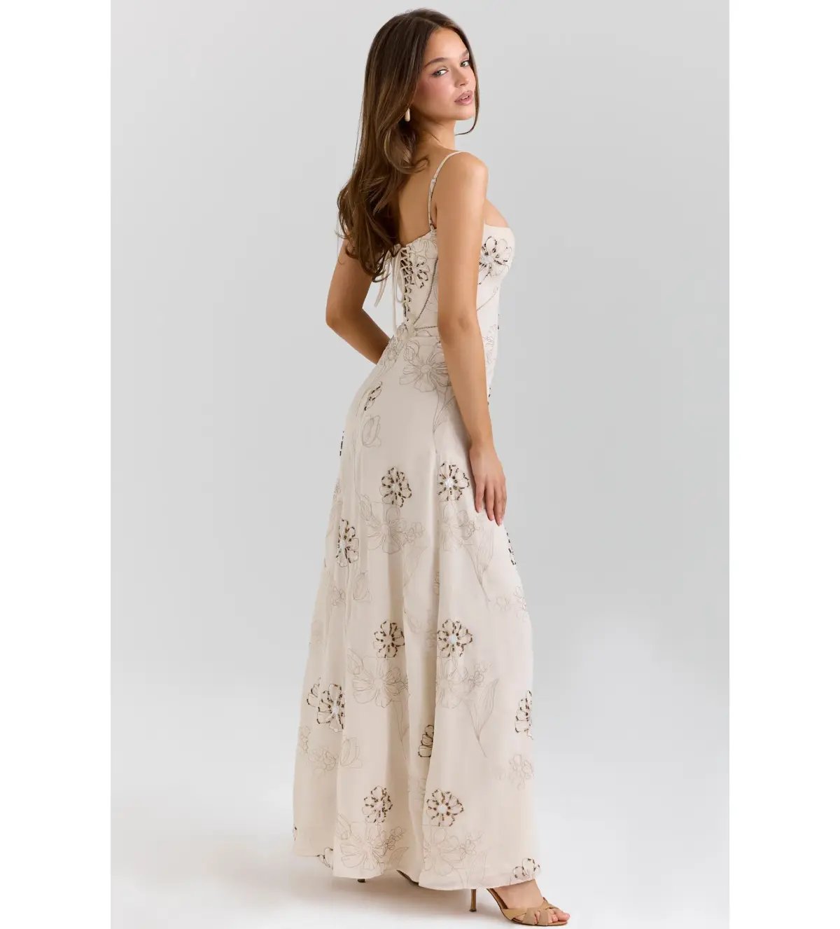 House of CB Seren Maxi Dress in Vanilla Hand-Beaded Floral Embroidery Size 10/M photo 3