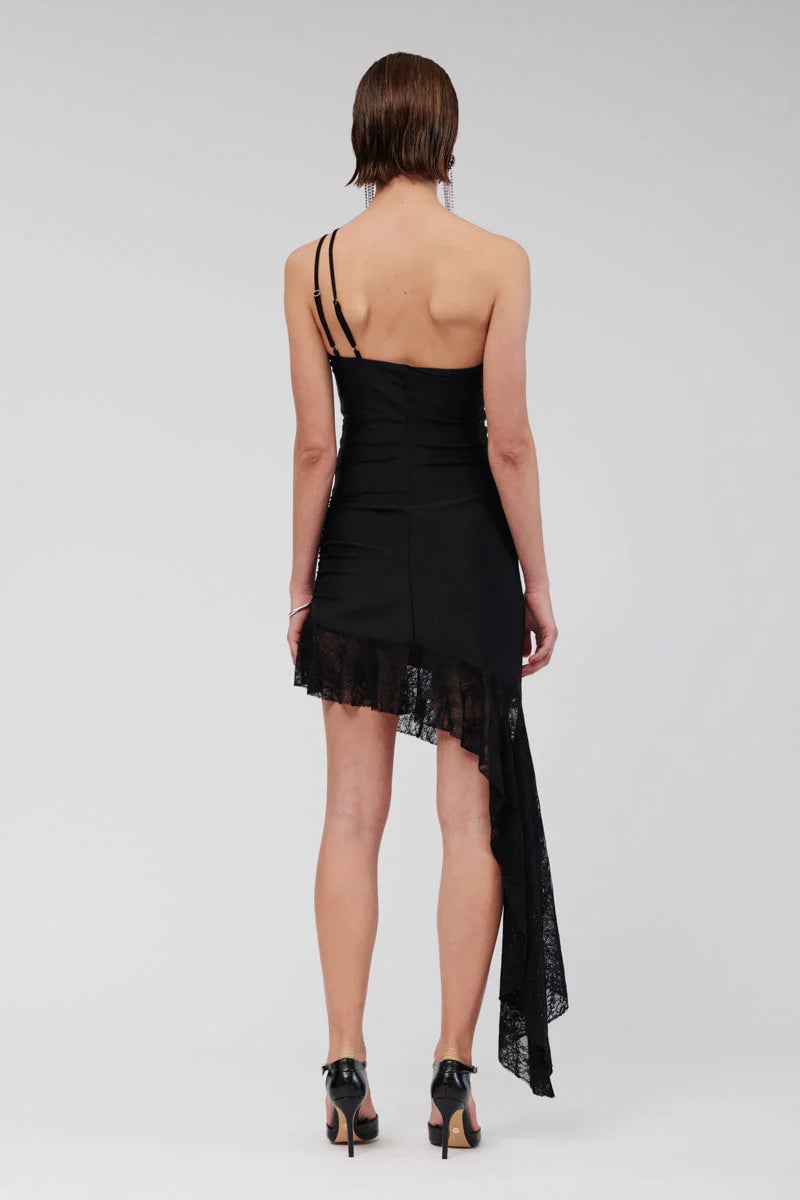 SUBOO CANNES LACE PANEL ONE SHOULDER MINI DRESS - BLACK photo 4