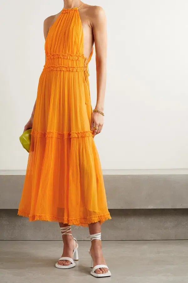 Zimmermann Mae Ruffled Silk Midi Dress Mango Size 2 / Au 12 photo 3