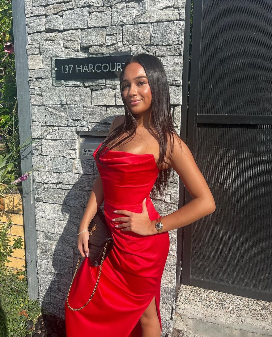 House of CB Adrienne Satin Strapless Gown - Scarlett Red photo 2