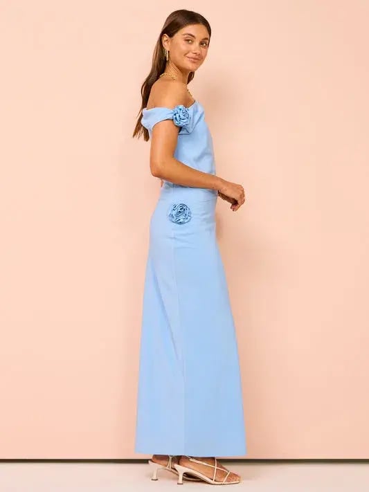 Issy Off Shoulder Flower Maxi Dress in Blue Size 10 photo 2