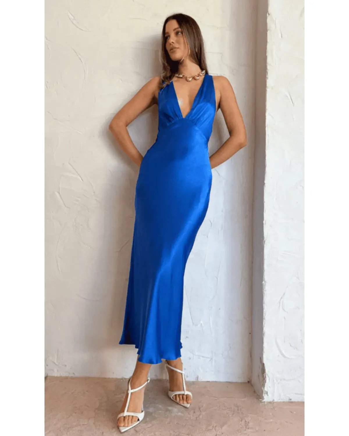 Shona Joy Oliviera Plunged Cross Back Midi Dress Blue Size AU 8 photo 2