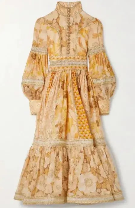 Zimmermann Tempo Spliced Trim Gown Gold Mixed Print Size 16 photo 3