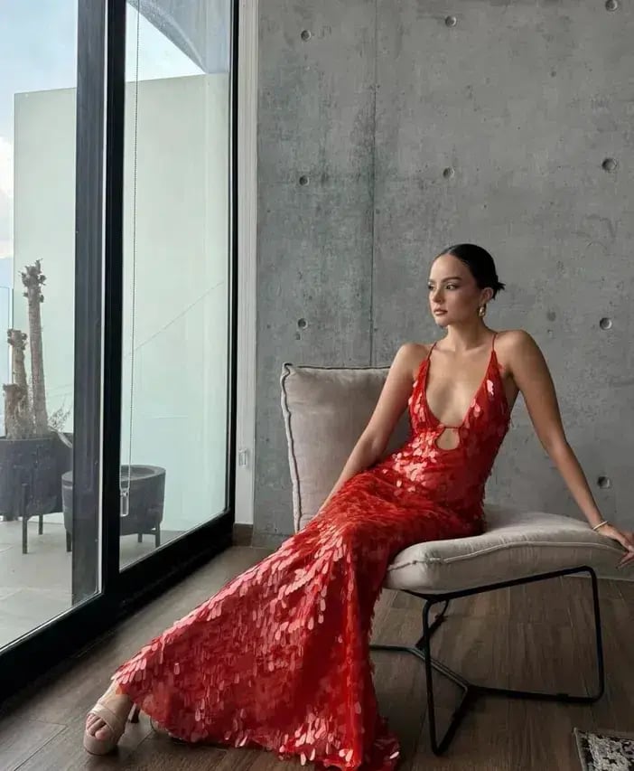 MISHA Sapphire Sequin Maxi Dress Red Size 8/S photo 3