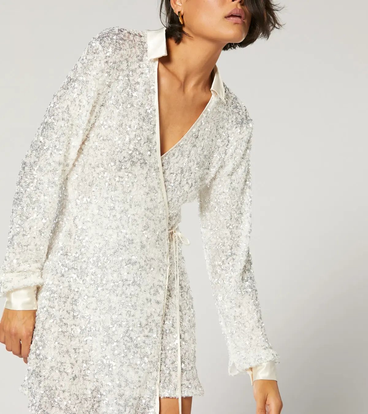 Winona Arissa Wrap Shirt Dress White Sequin Size 14 photo 5