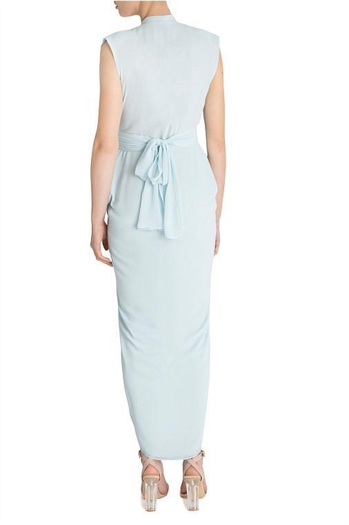 Carla Zampatti Diaphanous Waterfall Dress Ice Blue Size 6 photo 4