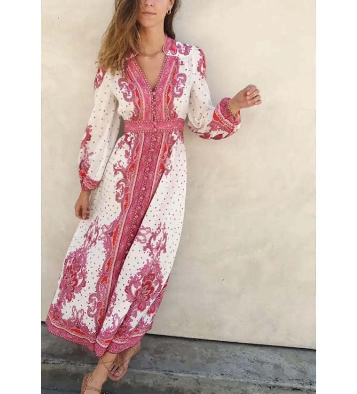 Zimmermann Bells Paisley Long Midi Dress Red Paisley Size 0 AU 8 photo 3