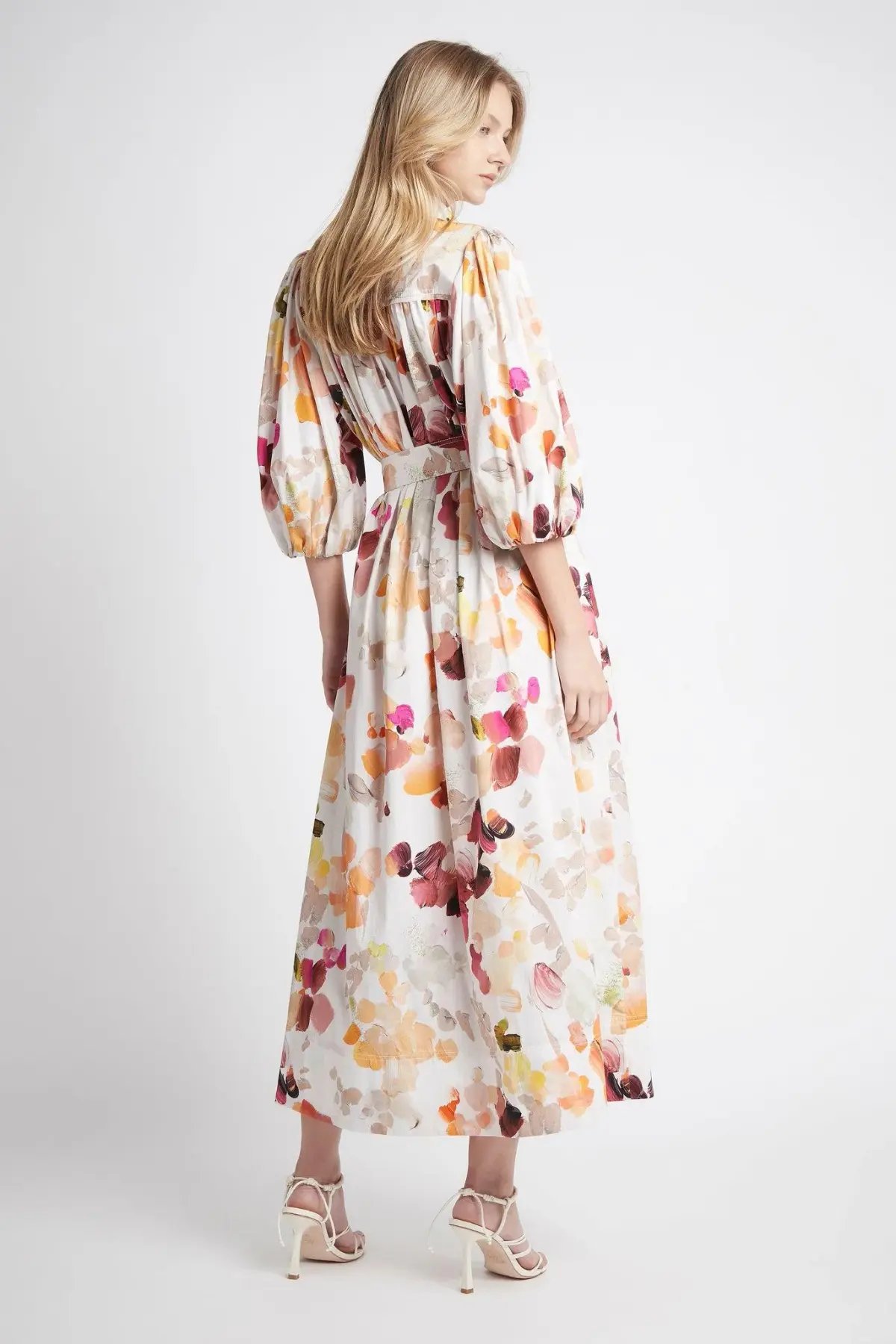Aje Dassia Puff Sleeve Midi Dress Print Size 12 photo 2
