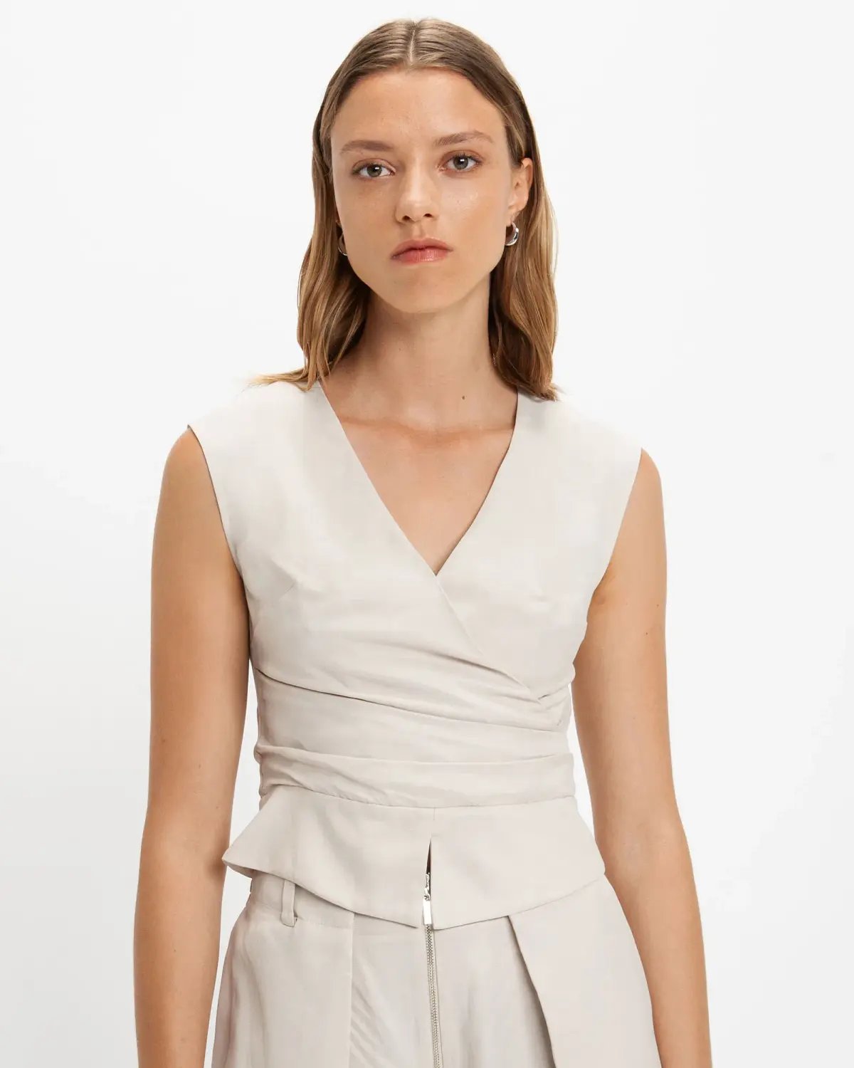 Cue Faux Wrap Top Stone Size 12 photo 3