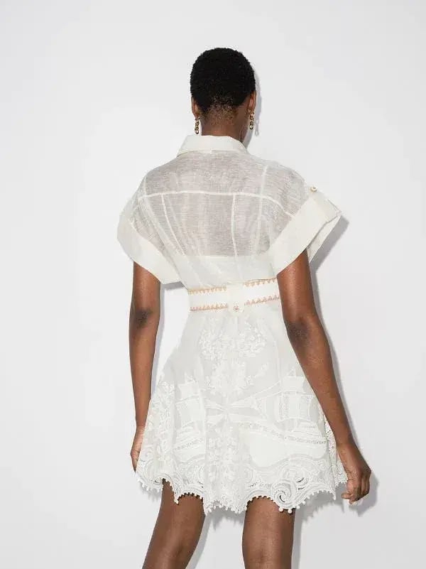 Zimmermann Postcard Belted Mini Dress Ivory Size 2/ AU 12 photo 5