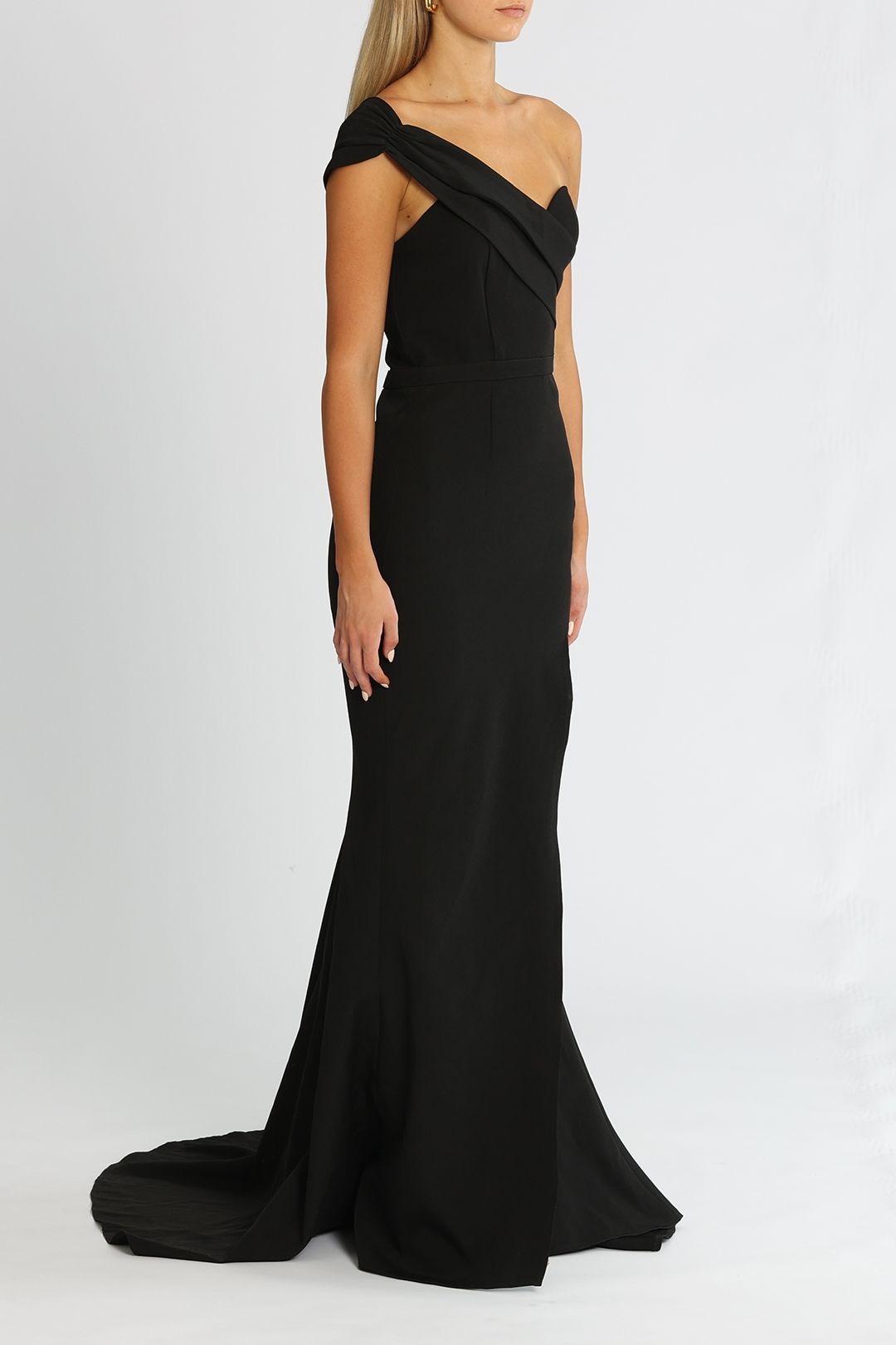 One Sided Off The Shoulder Detail Gown - Black photo 2