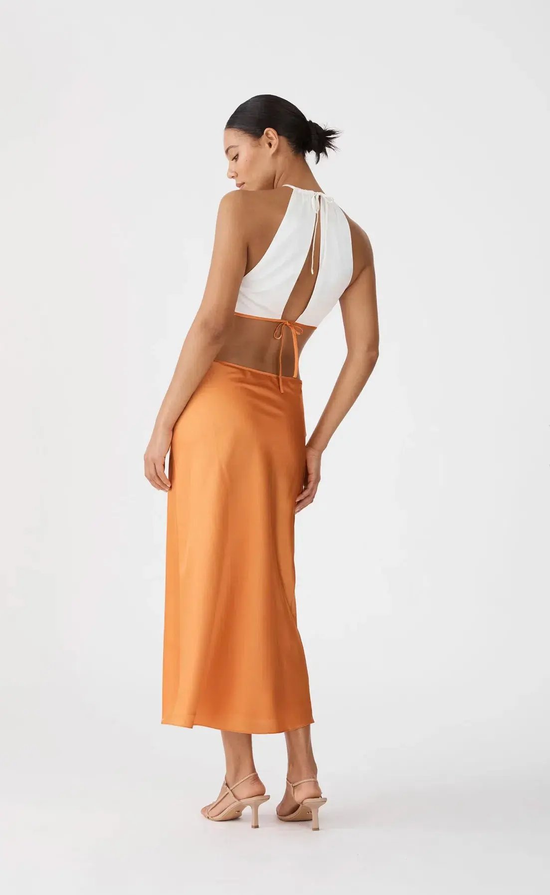 San Sloane Jasmine Midi Dress Orange/White Size 6 photo 4
