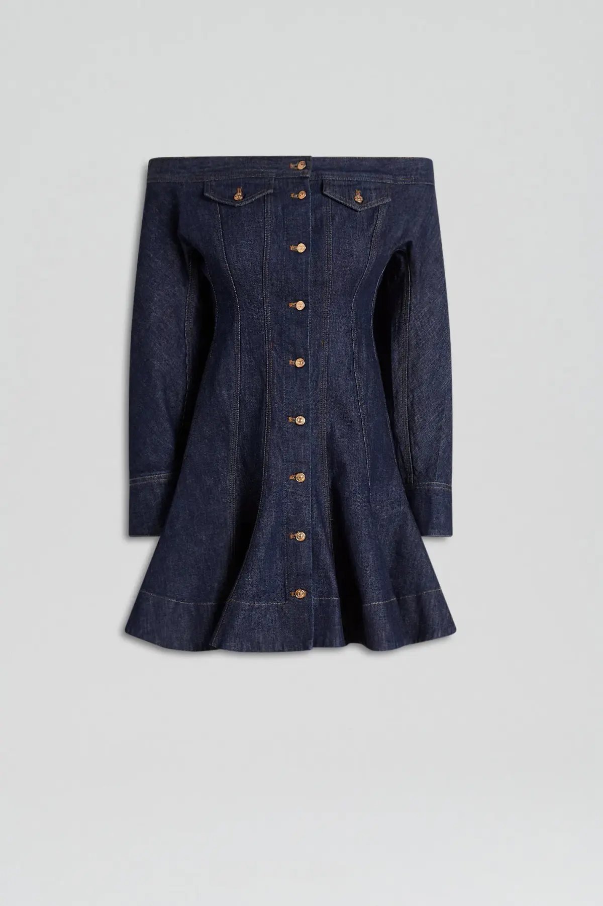 Scanlan Theodore Denim Skater Off Shoulder Mini Dress Indigo Size 8 photo 4