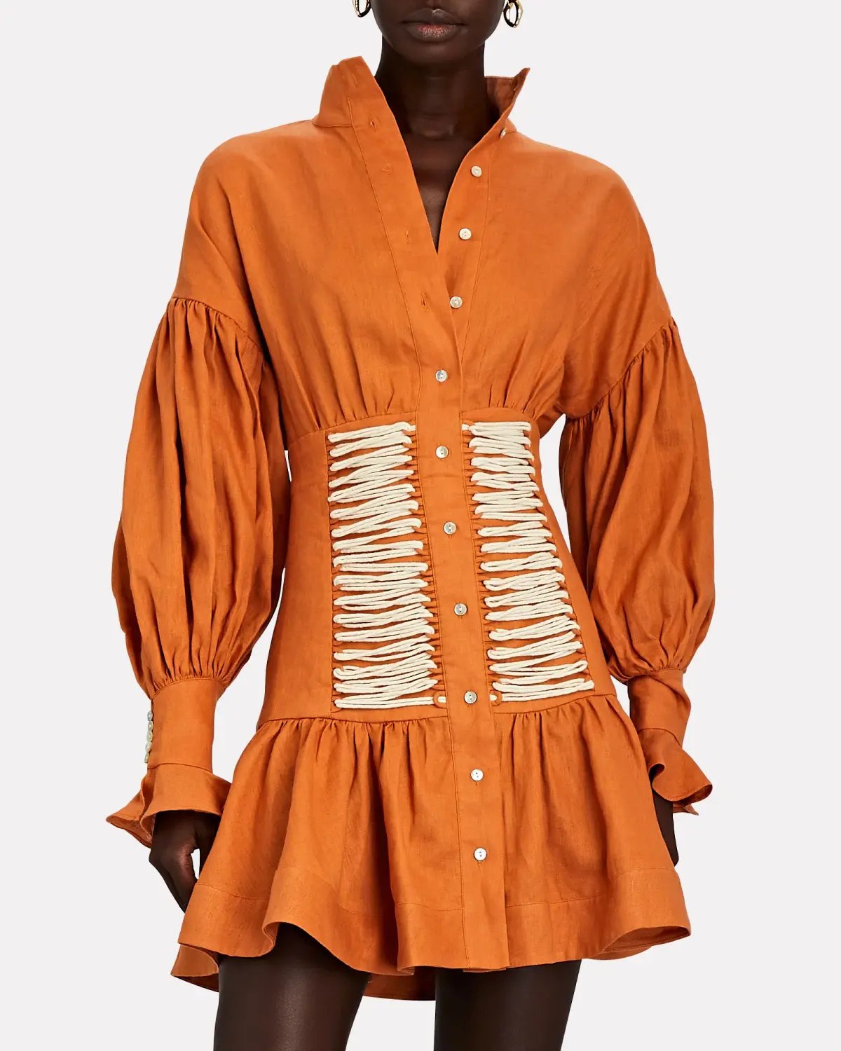 Alemais Holly Linen Lace-Front Mini Dress Orange Size 8 photo 2