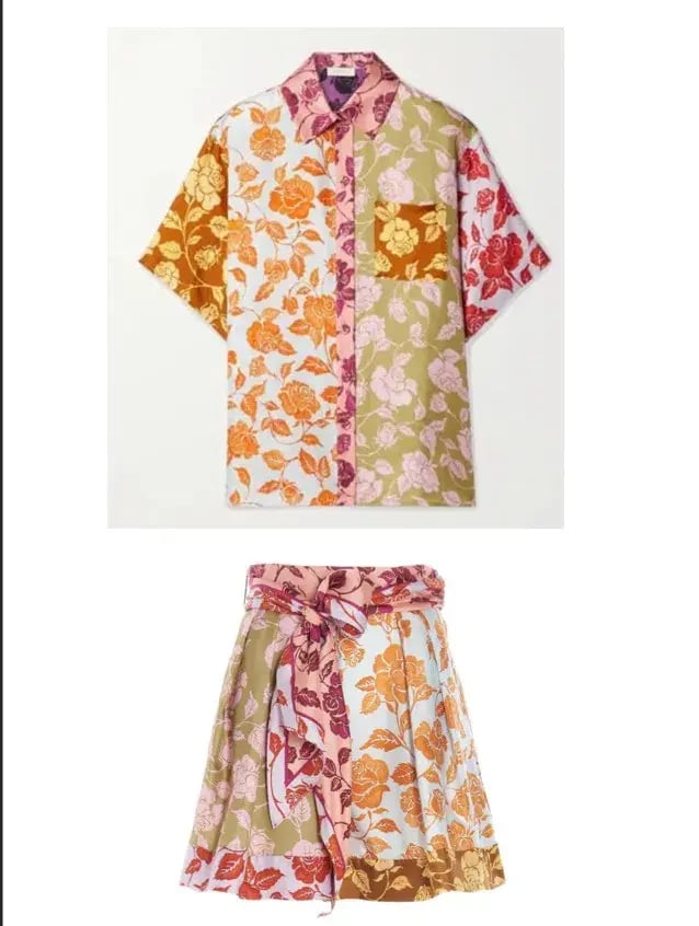 Zimmermann Lovestruck Spliced Shirt Shorts Set Silk Floral Size 1 / Au 10 photo 3