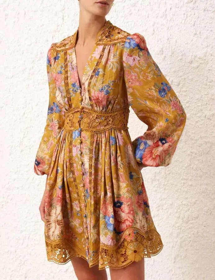 Zimmermann August Plunge Mini Dress Multi Print Size 1 / AU 10 photo 2