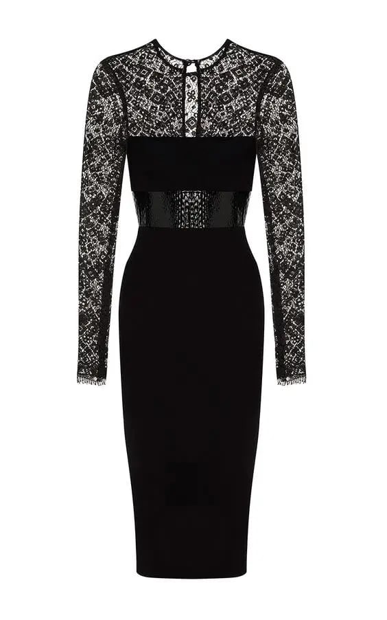 Alex Perry Mabelle Lace Long Sleeve Plastic & Satin Crepe Pencil Dress Black Size 6 photo 4