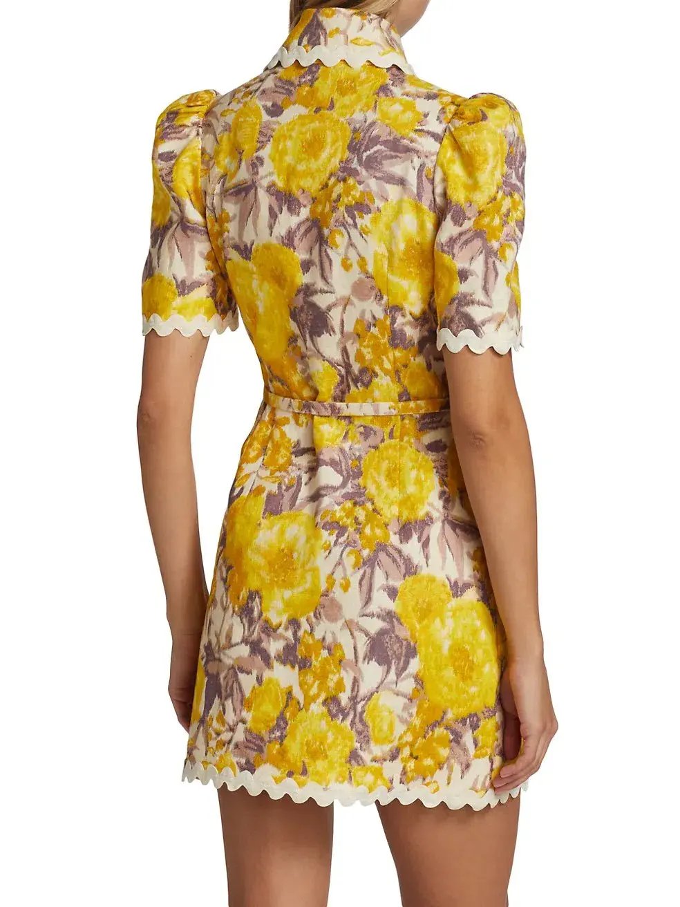 Zimmermann High Tide Ric Rac Mini Dress Yellow Ikat Floral Size 1 / AU 10 photo 2