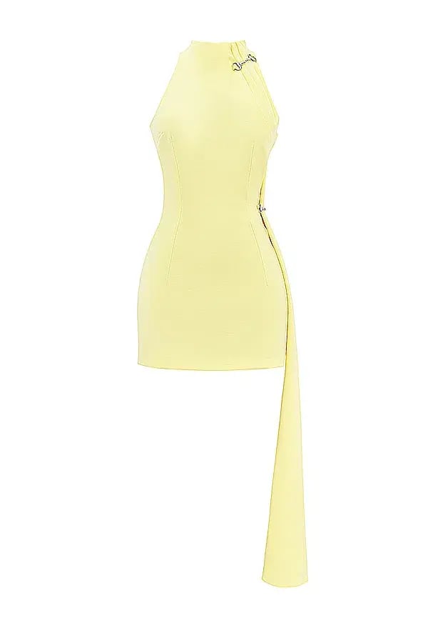 House of CB Marla Halter Mini Dress High Neck Lemon Yellow Size S/ AU 8 photo 4