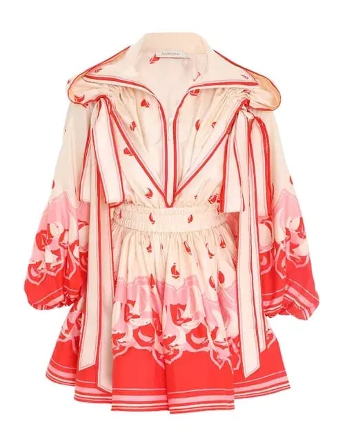 Zimmermann High Tide Billow Mini Dress Red Print Size 0P / Au 6 photo 2