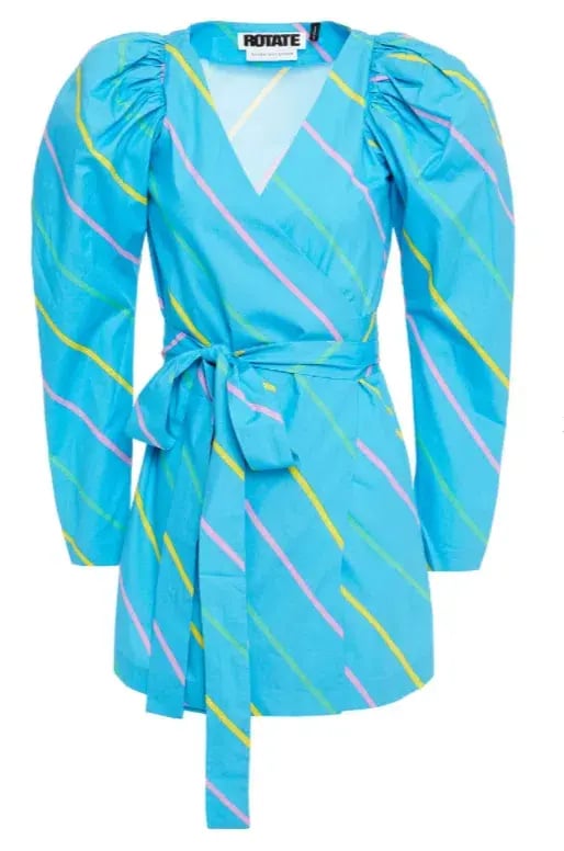 Rotate by Birger Christen Bridget Striped Cotton Poplin Mini Wrap Dress Blue Size 36 photo 3