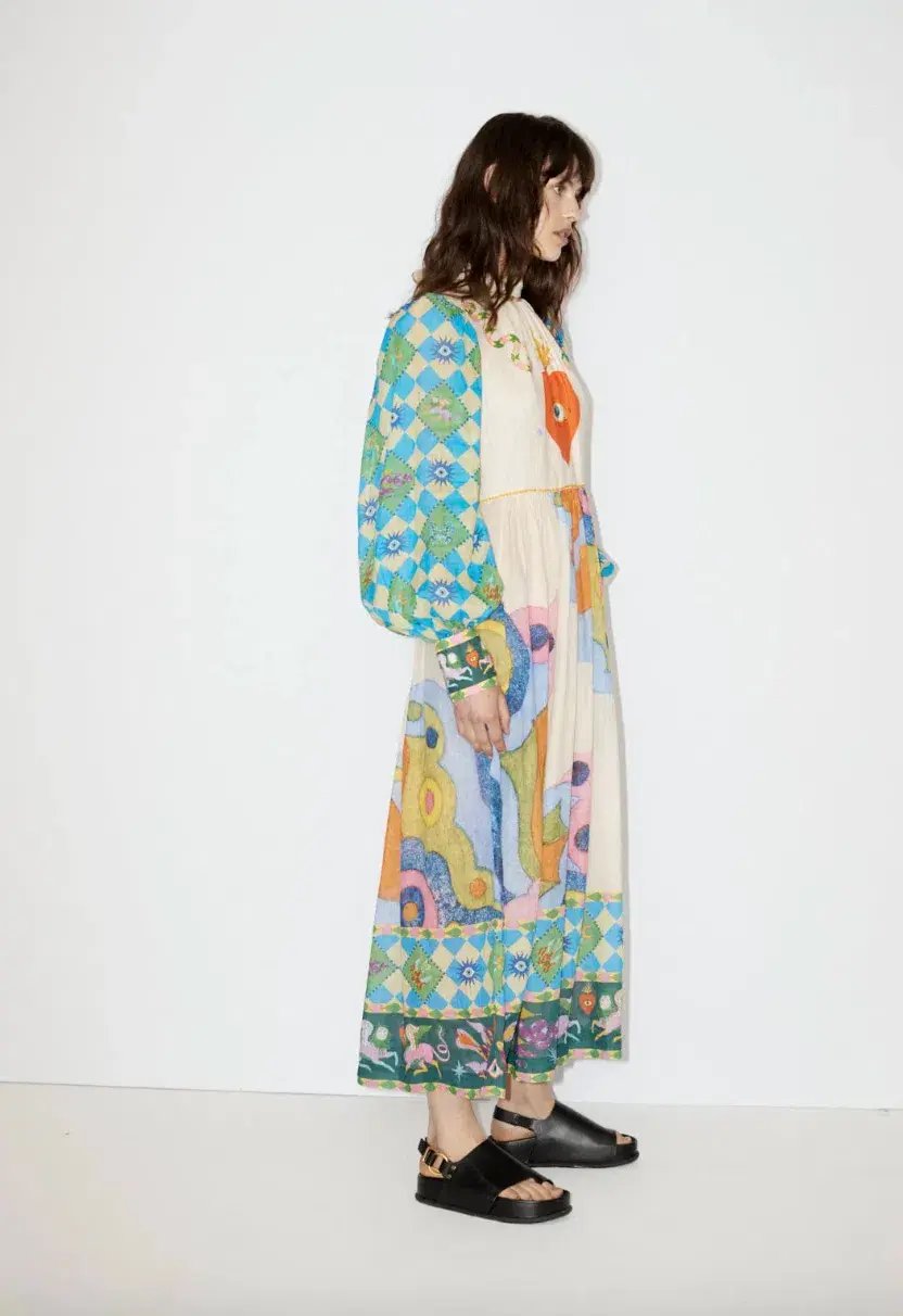 Alemais Lou Balloon Sleeve Midi Dress Multi Size AU 10 photo 2