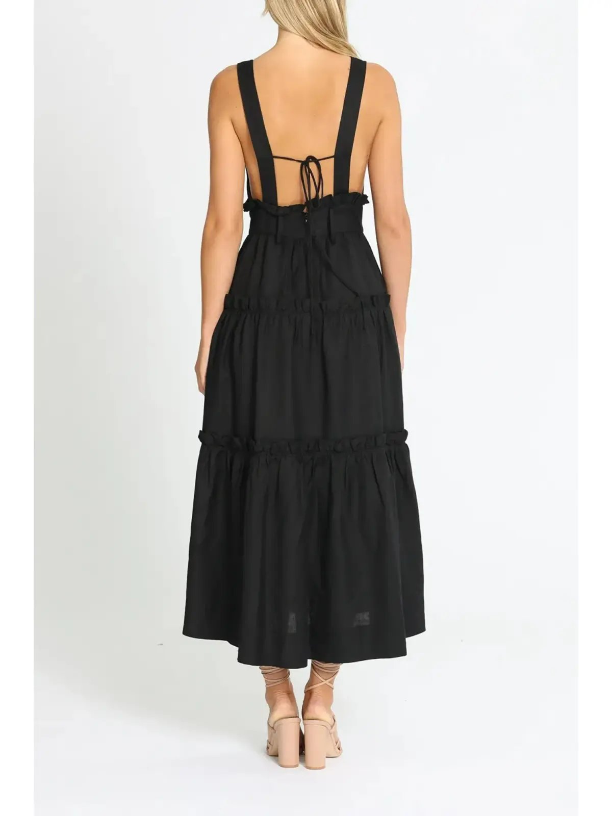 Shona Joy Tiered Midi Dress in Black Size AU 10 photo 3