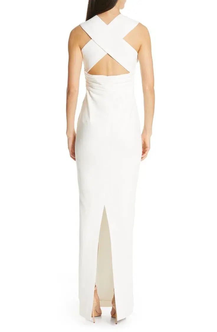 Rachel Gilbert Atlas Crepe Maxi Gown Ivory Size 8 photo 2