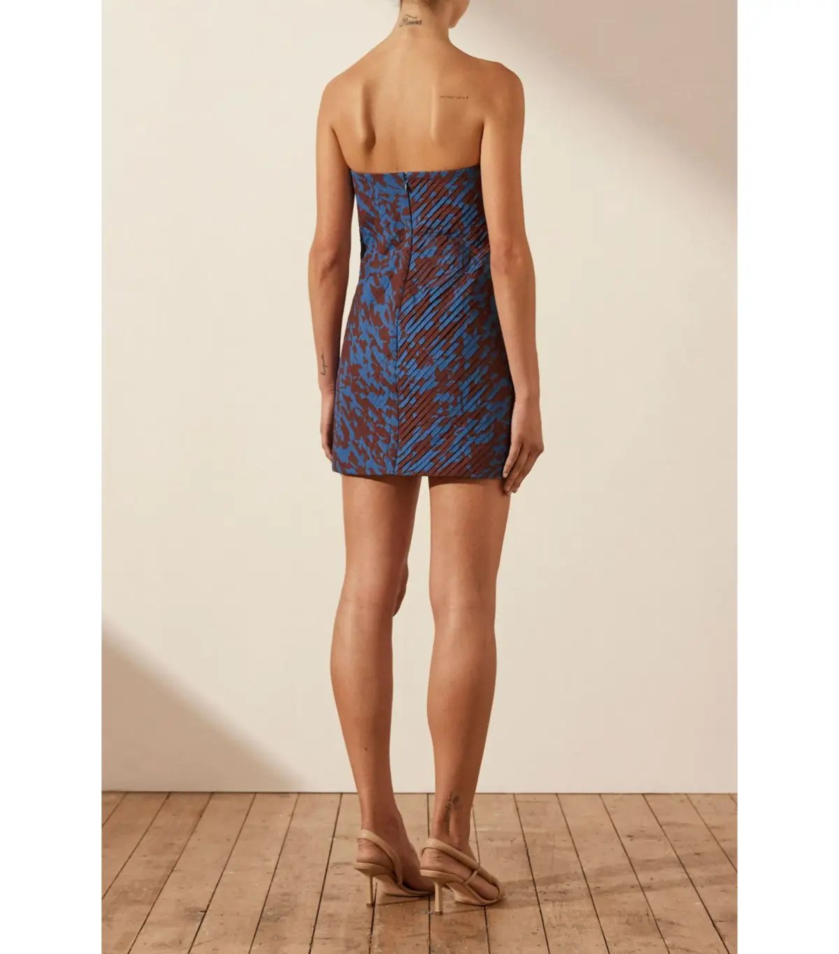 Shona Joy Catia Strapless Pleated Mini Dress Print Size AU 10 photo 3