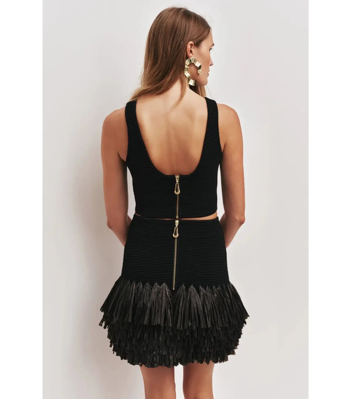 Aje Agave Knit Top and Knit Raffia Mini Skirt Set Black Size AU 16 photo 3