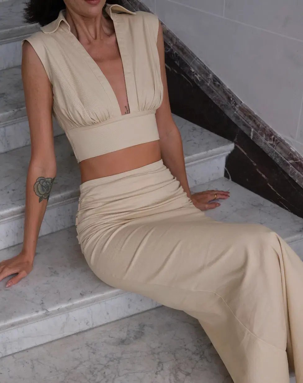 Arcina Ori Carmen Top & Skirt Set Stone Beige Size 6 photo 5