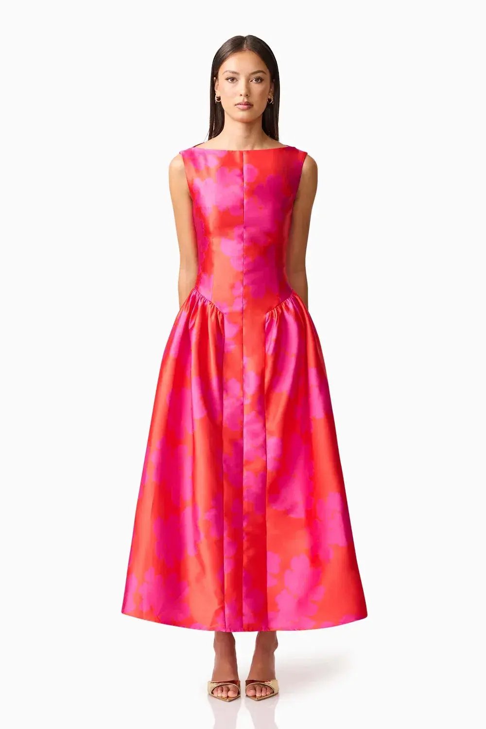 Elliat - Eloise A-Line Midi Dress in Pink & Red - Size 12 photo 5
