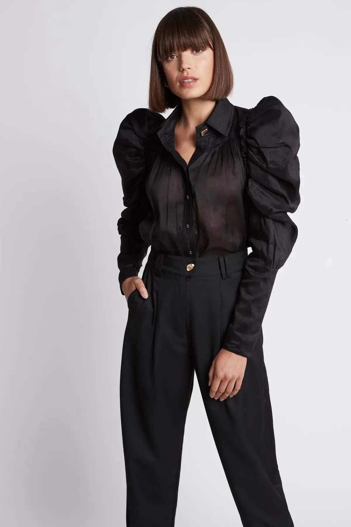 Aje Kindred Butterfly Sleeve Shirt Black Size 10 photo 2