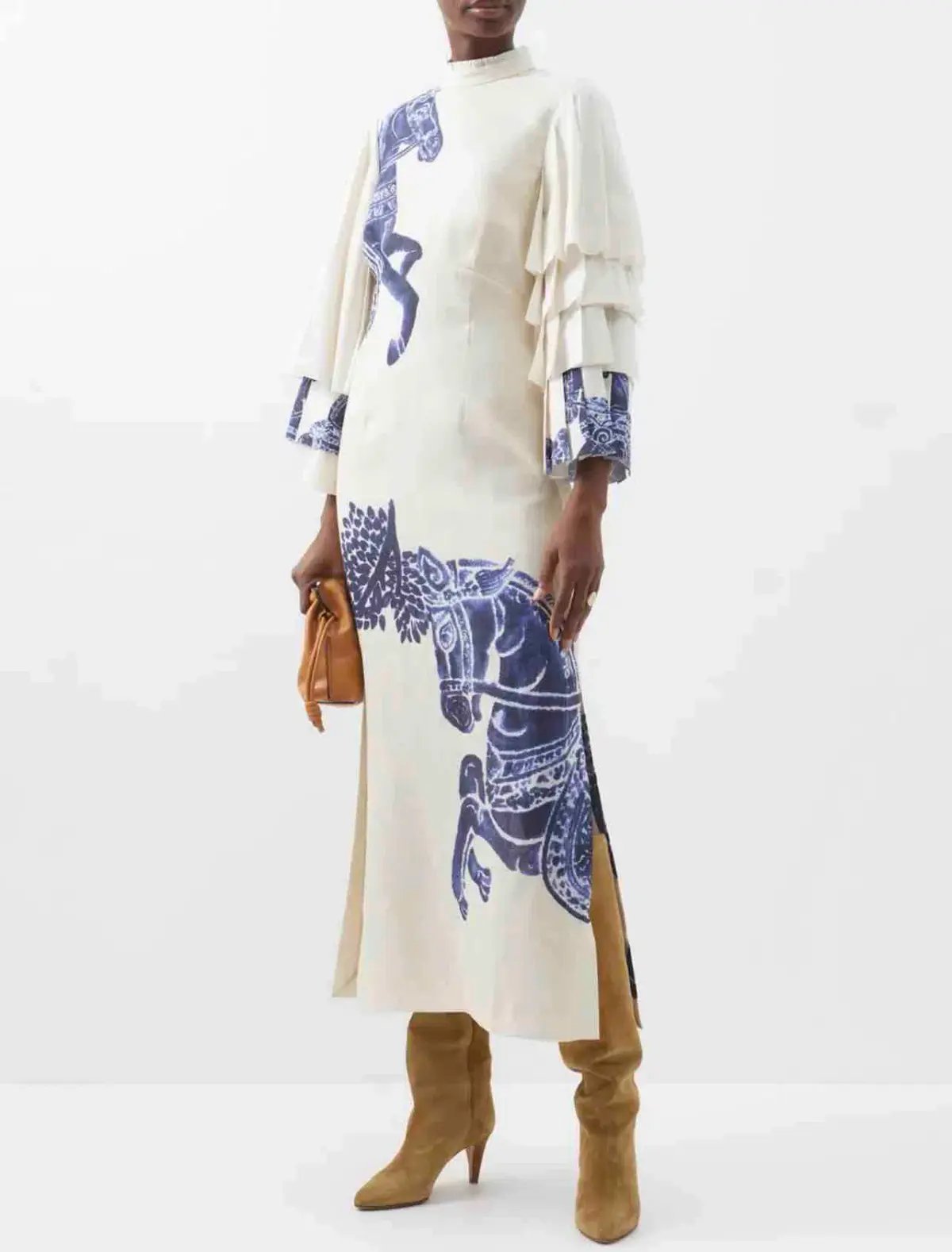 Alemais Rider Pleat Sleeve Midi Dress Cream/Blue Size 14 photo 2