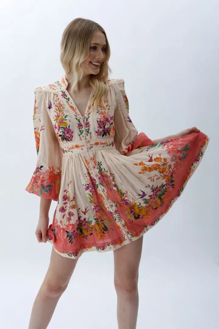 Zimmermann Tropicana Plunge Mini Dress in Cream Floral Size 0 / 8 AU photo 4