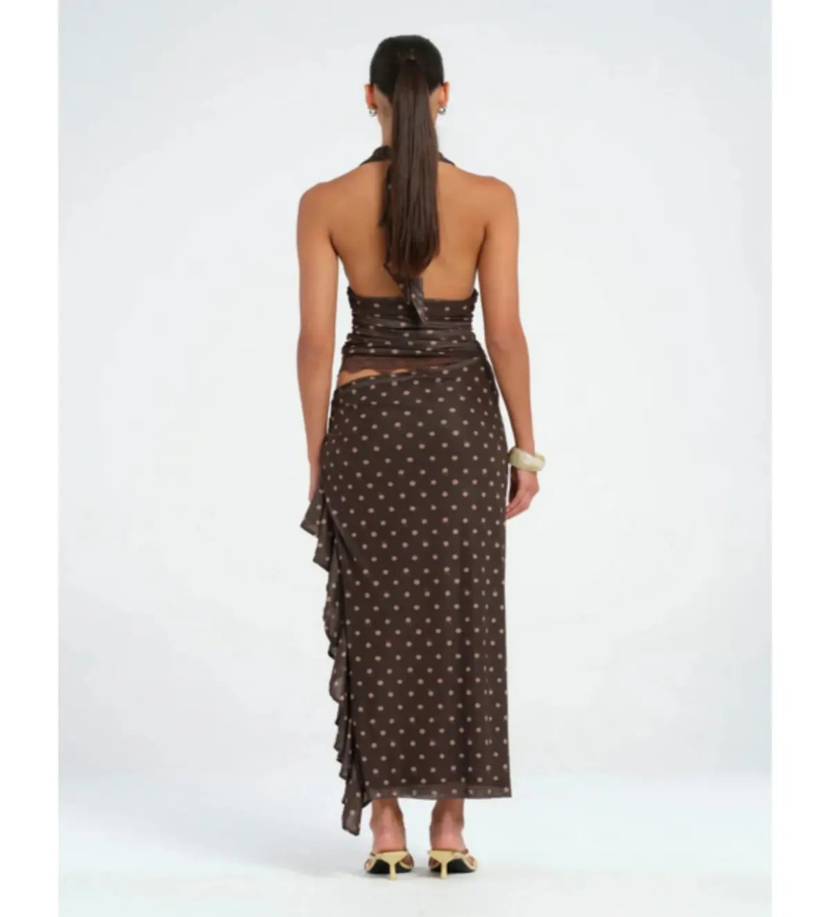 Benni Penelope Maxi Dress in Chocolate Polka Dot Size AU 6 photo 5