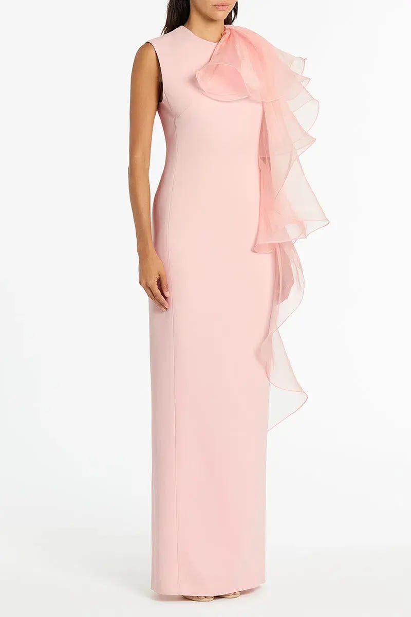 Carla Zampatti Peony Crepe Ruffled Shoulder Gown Blush Size 14 photo 2