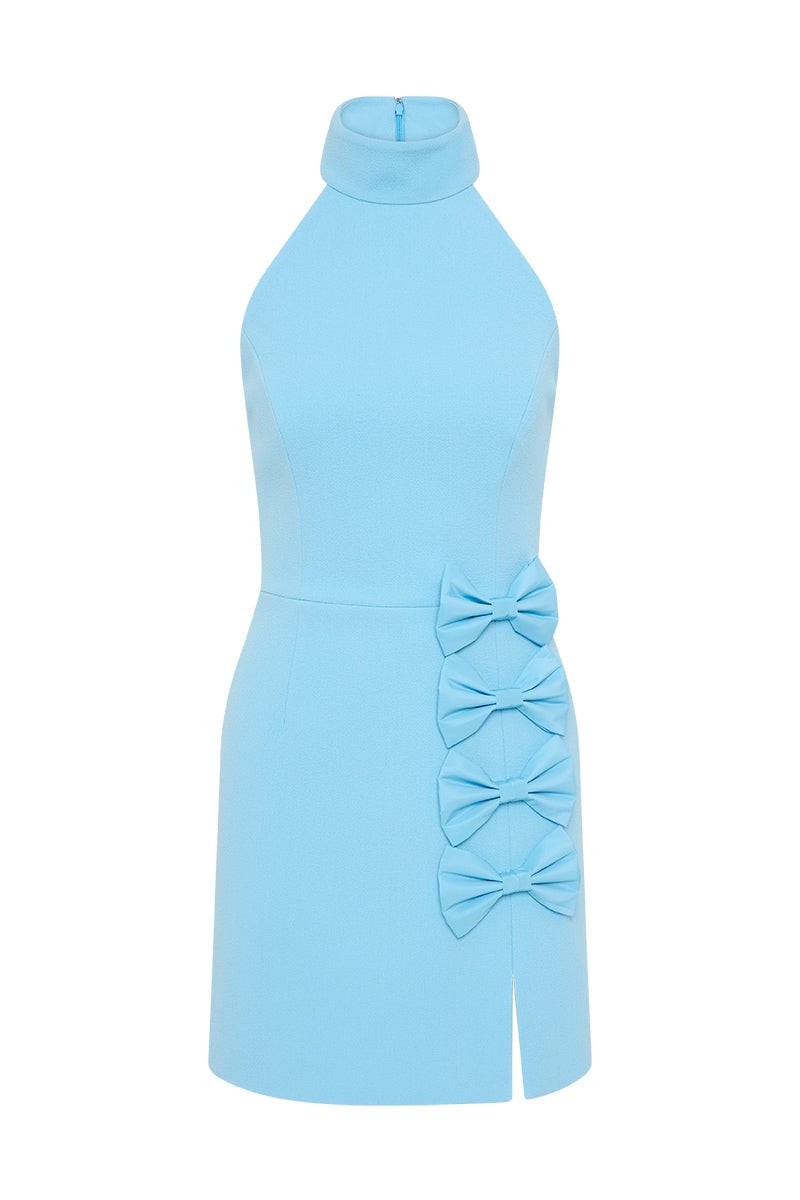 REBECCA VALLANCE SKYE HALTER MINI DRESS - ETHEREAL BLUE photo 5