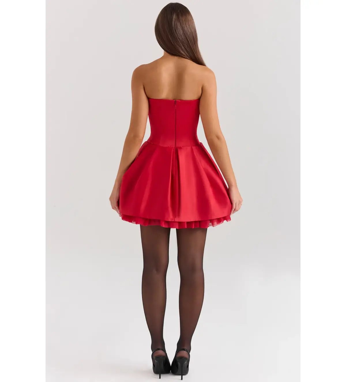 House Of CB Salome Satin Detachable Bow Mini Dress Holly Red Size L/AU 12 photo 6
