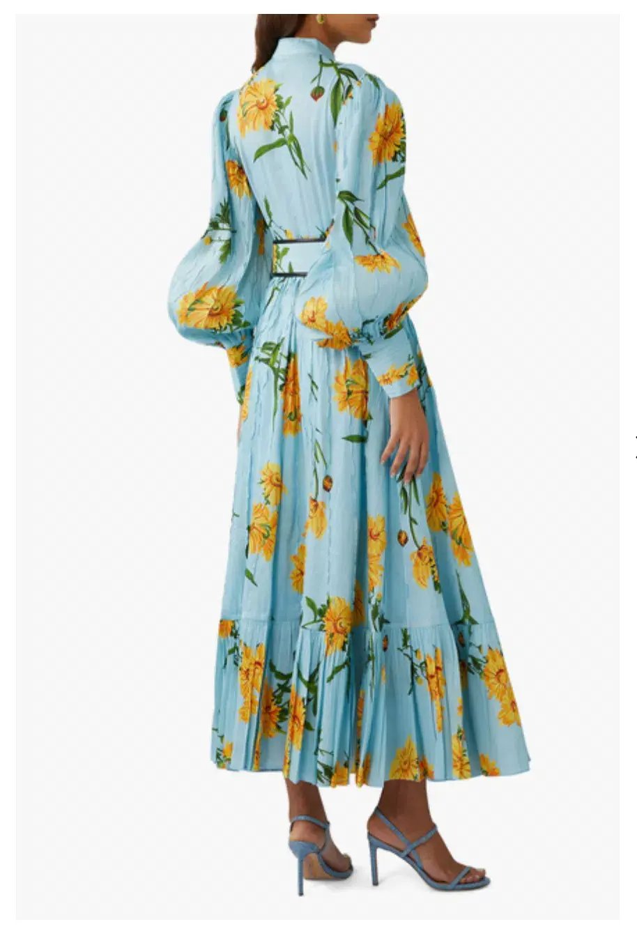 Leo Lin Marguerite Bleu Silk Linen Dress Marguerite Bleu Floral Print Size 8 photo 3