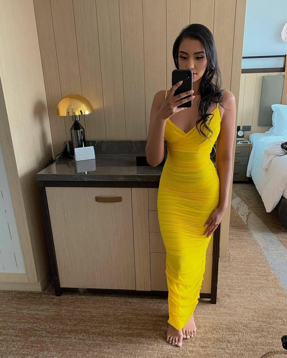 House of CB 'Belle Nuit' Ruched Mesh Maxi Dress Yellow Size 8 photo 2
