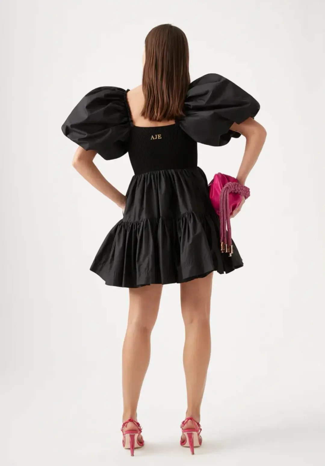 Aje Black Mini Dress - Casa Puff Sleeve - Size 12 photo 2
