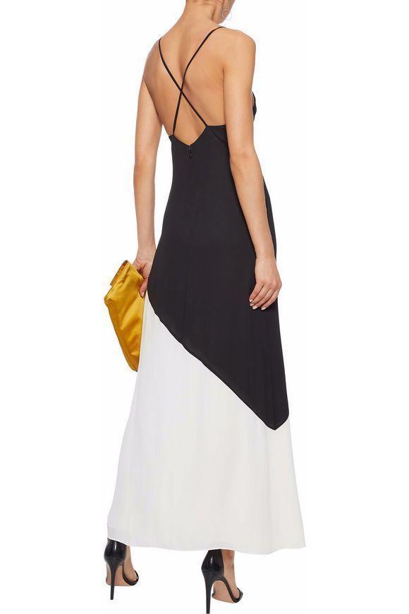Alice and Olivia Maggie Two Tone Crepe De Chine Maxi Dress Black/White Size 4 photo 2