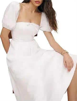Reformation Marella Linen Midi Dress in White Size AU 6 photo 5