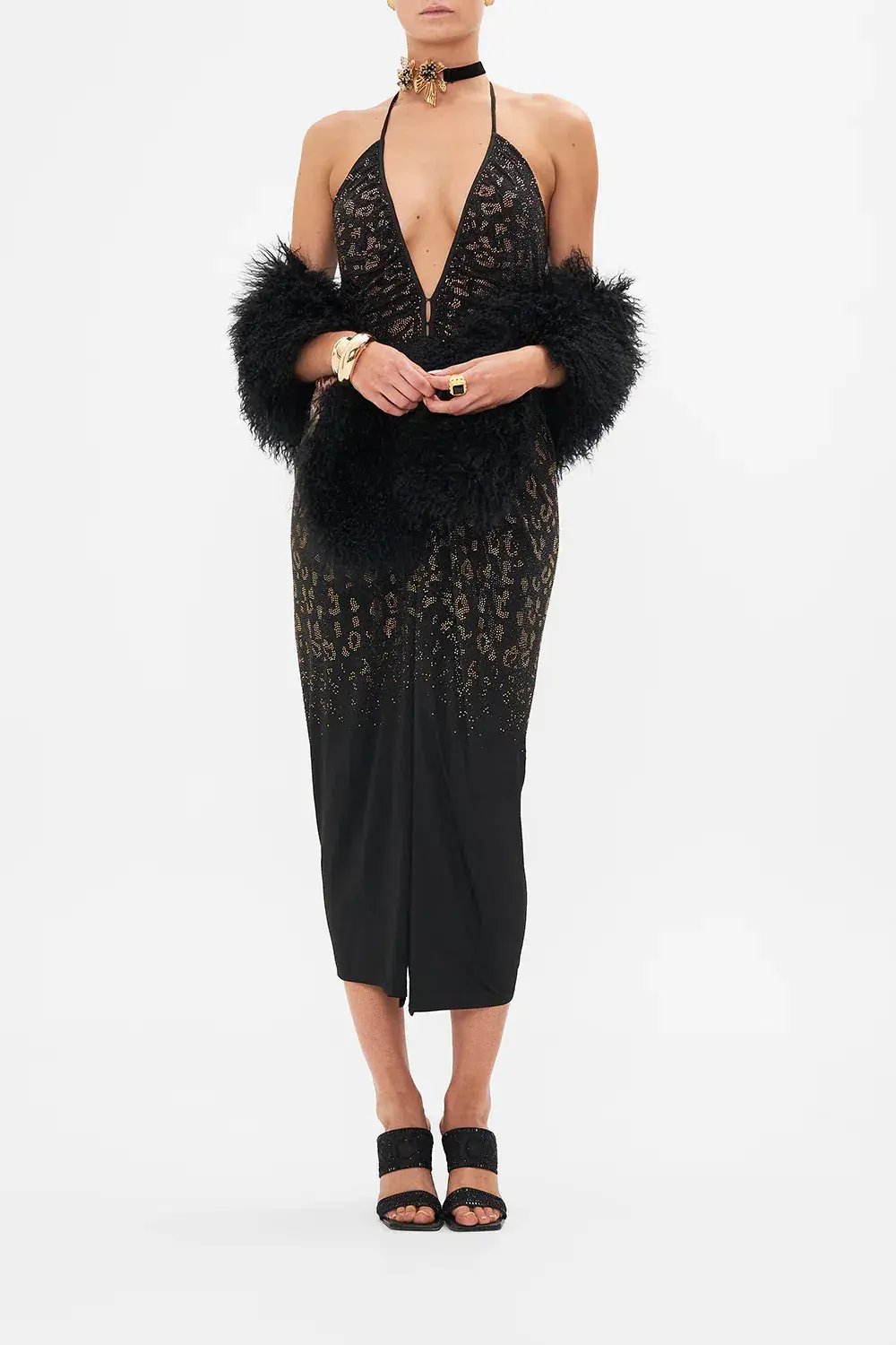 Camilla Mosaic Muse V Neck Gathered Jersey Dress Midi Black (XL/AU16) photo 7