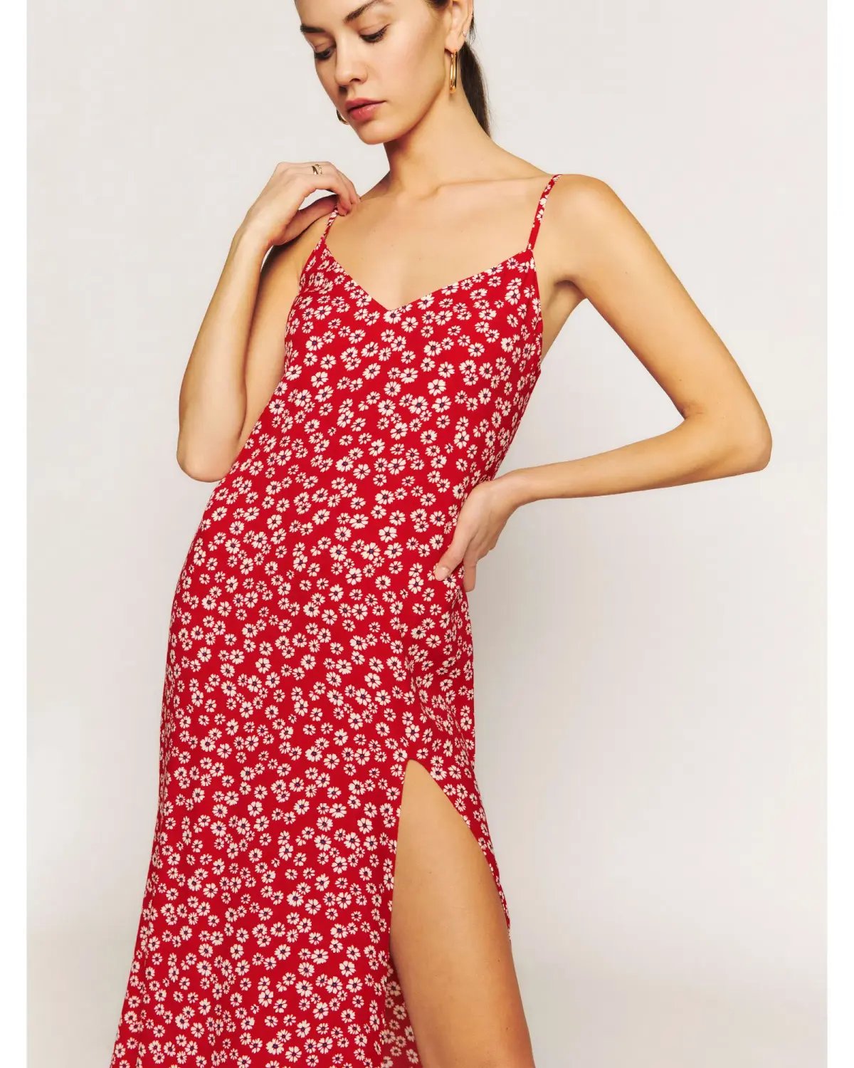 Reformation Crimini Midi Dress Red Floral Size AU 8 photo 2