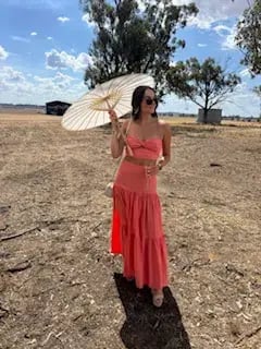 RUNAWAY THE LABEL - AYLA MAXI SKIRT & CROP IN SUNSET SHOWPO photo 3
