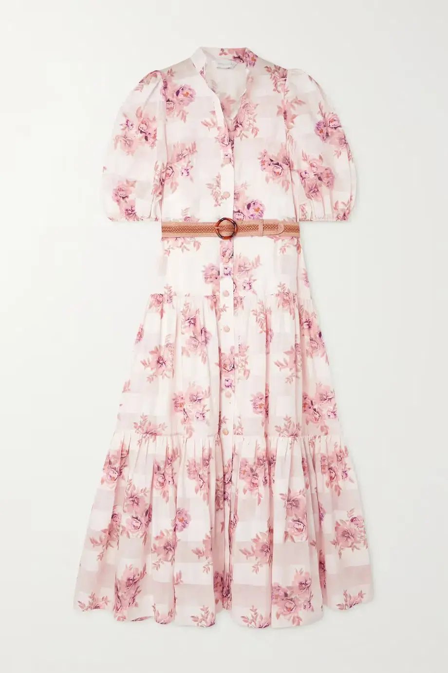 Zimmermann Rosa Belted Floral-Print Cotton and Silk-Blend Jacquard Midi Shirt Dress Size 16 photo 4