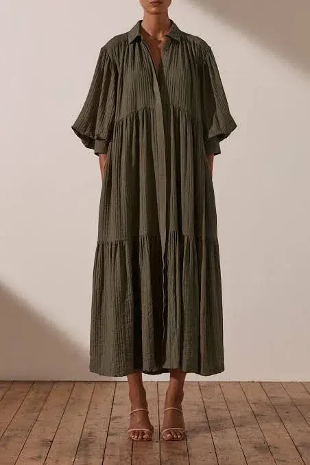 Shona Joy Mila Button Up Tiered Midi Dress Green Size 8 photo 6